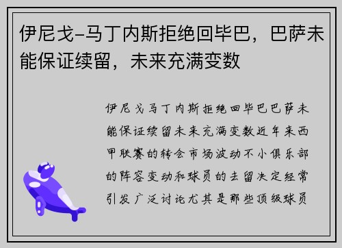 伊尼戈-马丁内斯拒绝回毕巴，巴萨未能保证续留，未来充满变数