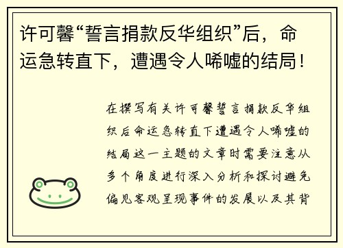 许可馨“誓言捐款反华组织”后，命运急转直下，遭遇令人唏嘘的结局！